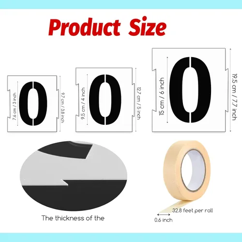 Vista 2 de Juego de 20 plantillas de bordillos de 0 a 9 números de dirección reutilizables, plantillas de números de plástico con 2 rollos de cinta adhesiva