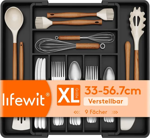 Lifewit Organizador de cajones de cubiertos, bandeja de plástico expandible sin BPA para cocina, soporte ajustable para cubiertos para cucharas,