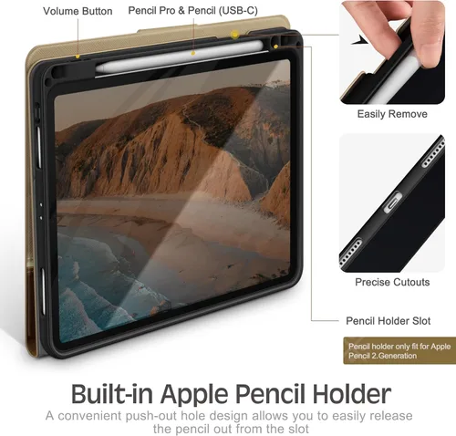 Vista 4 de KingBlanc para iPad Pro 12.9 Funda 6ª/5ª/4ª/3ª generación (2022/2021/2020) con soporte para lápiz, funda inteligente de cuero sintético con soporte