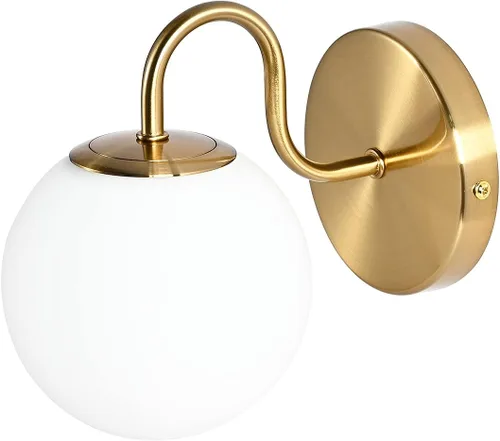 Vista 8 de Moderna lámpara de tocador de baño, accesorios de iluminación, níquel cepillado, 2 luces con pantalla de vidrio globo blanco leche, aplique de pared