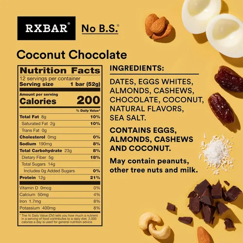 Vista 13 de RXBAR Barras de proteínas, 0.44 oz de proteína, aperitivos sin gluten, chocolate de coco (6 cajas, 30 barras)