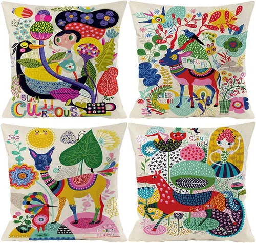 GUHOO Juego de 4 fundas de almohada de 18 x 18 pulgadas, fundas de almohada de 18 pulgadas para niños, fundas de almohada de animales de 18 x 18