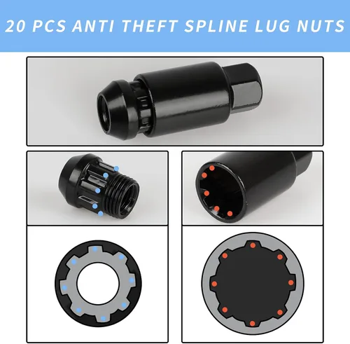 Vista 6 de 20 piezas de tuercas de llanta de extremo cerrado M12X1.5 para llantas de rueda + casquillo (negro)