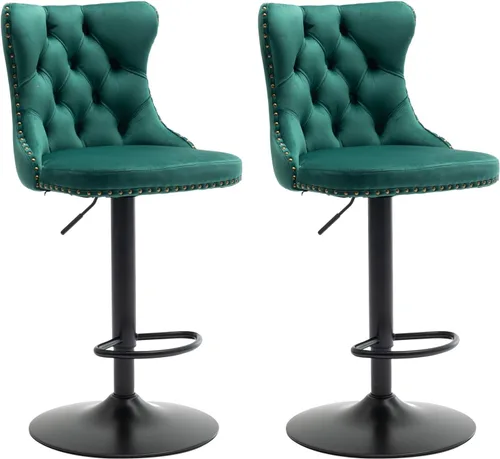 Vista 176 de Aoowow Juego de 2 taburetes de bar giratorios, taburetes de bar ajustables con respaldo de terciopelo copetudo, sillas de bar modernas tapizadas