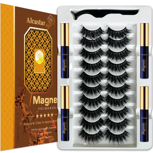 Vista 54 de Alcastar - Pestañas magnéticas con delineador de ojos, pestañas magnéticas ligeras, aspecto natural, reutilizables, de larga duración
