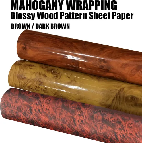 Vinilo adhesivo para auto con veta de caoba de 12 x 60 pulgadas, película brillante con veta de madera, adhesivo para decoración interior de auto,