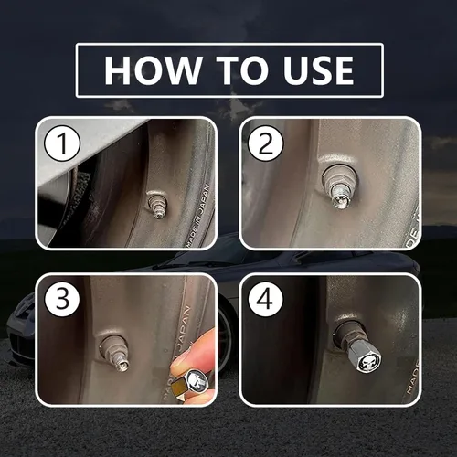 Vista 4 de Pack-4 - Tapones para válvula de neumático de automóvil, a prueba de polvo, tapas universales para válvulas de aire de neumáticos (blanco)