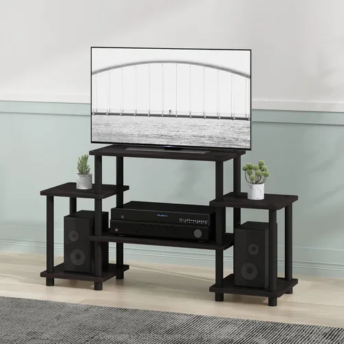 Vista 2 de Furinno Turn-N-Tube No Tools Entertainment Center, Round, Square corner, Dark Walnut,11257DWN