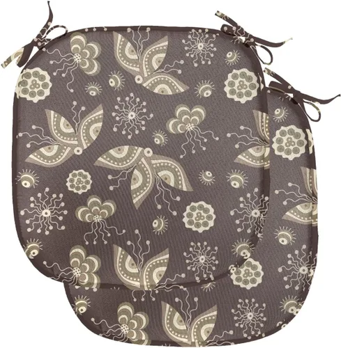 Vista 87 de Lunarable Juego de 4 cojines de asiento para silla, diseño de pétalos de flores de iris florecientes, arte de forma desgastada, acolchado de asiento