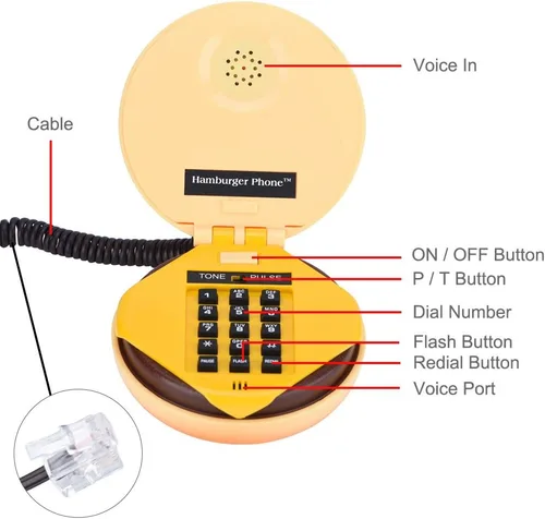 Vista 6 de Hamburger House Phone - Novelty Burger Phone Gift for Home, Restaurant, Hotel, Office Decoration