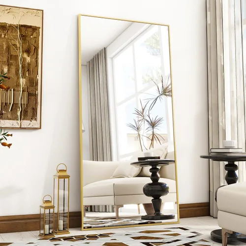 Vista 20 de VooBang Espejo de longitud completa, espejo de piso de 21 x 57 pulgadas con soporte, marco de aleación de aluminio, espejo de cuerpo completo