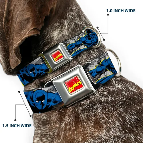 Vista 2 de Collar de perro hebilla de cinturón de seguridad Black Panther Poses Stacked Comics Grises Amarillo Azul Rojo 9 a 15 pulgadas 1.0 pulgadas de ancho