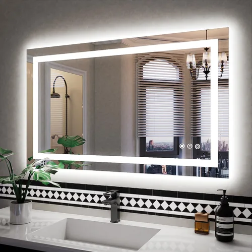 Vista 74 de ISKM Espejo LED de 20 x 28 pulgadas para baño, espejo de tocador iluminado para pared con luces frontales + espejo de baño LED retroiluminado