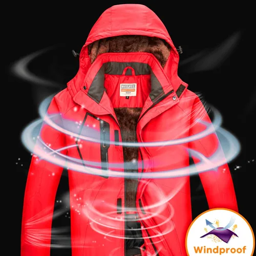 Vista 7 de WULFUL Chaqueta de esquí impermeable para hombre, abrigo de nieve cálido para invierno, rompevientos de montaña