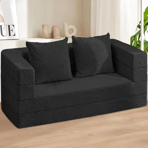 Vista 2 de Futon Sofa Bed with Pillow, 3-in-1 Sleeper Sofa Bed with Removable Cover, Convertible Floor Sofa Bed, No Assembly Boneless Couch for Living Room