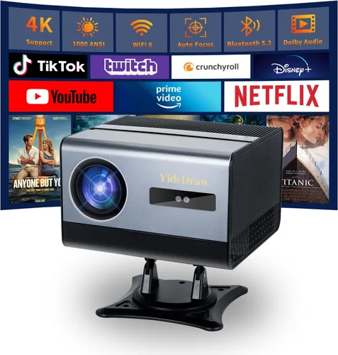 Vista 9 de Proyector portátil, proyector de películas con WiFi 6 y Bluetooth 5.4, proyector inteligente con 600 lúmenes ANSI, altavoz de 10 W, aplicaciones