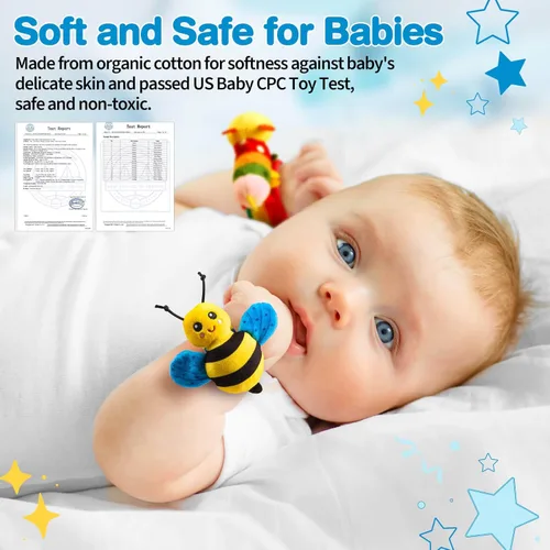 Vista 2 de Juguetes de sonajeros para bebés de 0 a 6 meses – Juguetes para bebés de 0 a 3 meses de edad, conjunto de regalos con dentición y calcetines