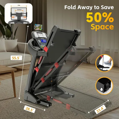 Vista 9 de Cinta de correr plegable con capacidad de 400 lbs para el hogar con inclinación del 15%, cinta de correr de 5.0 HP para hacer ejercicio, 0.6–10 MPH