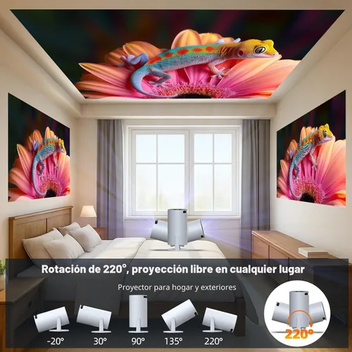 Vista 2 de Proyector con WiFi y Bluetooth, Mini Proyector, Soporte 4K 1080P Proyectores de Películas Inalámbricos Portátiles 220° Giratorio Pantalla de 130