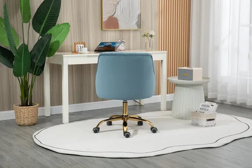 Vista 4 de Silla moderna de oficina en casa, silla de escritorio con ruedas, silla giratoria de tocador, silla de maquillaje, sillas de altura ajustable