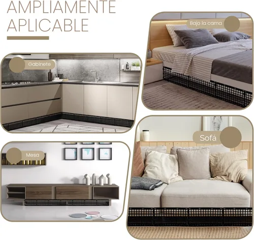 Vista 6 de 12 piezas de bloqueador para debajo del sofá para cama ajustable de plástico con 30 lazos, barreras negras para sofá para perros, mascotas y gatos