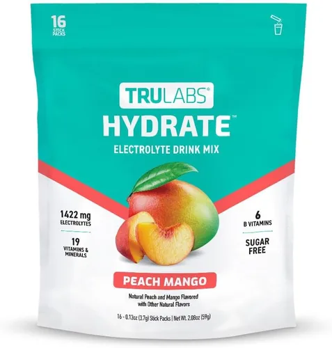 Vista 11 de TRULABS Hydrate - Mezcla de bebida con electrolitos – Sabor cítrico Splash, paquetes de hidratación sin azúcar con electrolitos de 1422 mg y 19