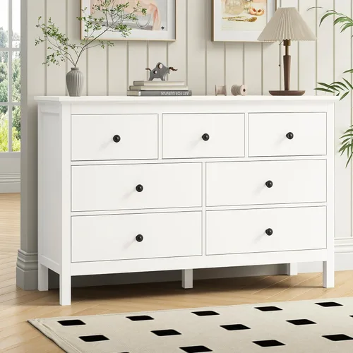 Vista 30 de LYNSOM Cómoda blanca para dormitorio, cómoda de 6 cajones con asas de metal, cómoda de madera moderna para sala de estar, entrada y pasillo
