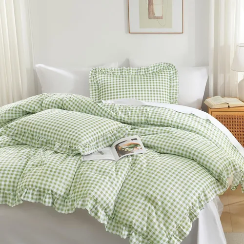 Vista 39 de Andency - Edredón beige con volantes tamaño individual, de 2 piezas, estilo rústico shabby clásico para niños, ligero y suave de microfibra