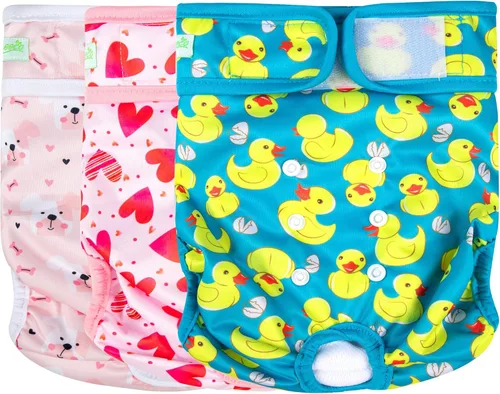 Vista 10 de wegreeco - Pañales lavables y reutilizables para perros (patrón elegante), pañales para perras, paquete de 3 (floral, talla S)
