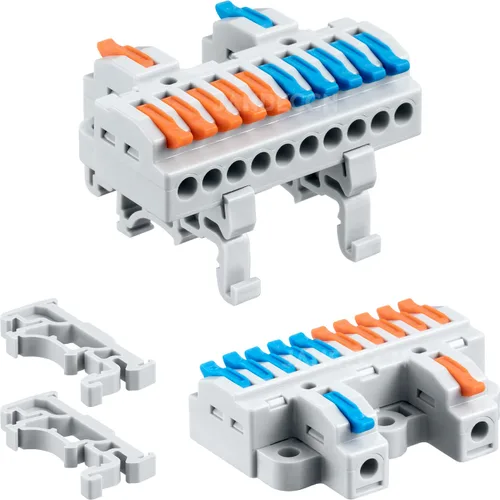 Vista 10 de 6 piezas de bloques de terminales de riel DIN, conectores de alambre de empalme DIY para circuito en línea 28-12AWG (2 en 8 salida)