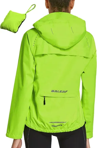 Vista 12 de Baleaf - Chaquetas impermeables para mujer, cortavientos reflectantes, plegables, ligeras, para correr, ciclismo, con capucha