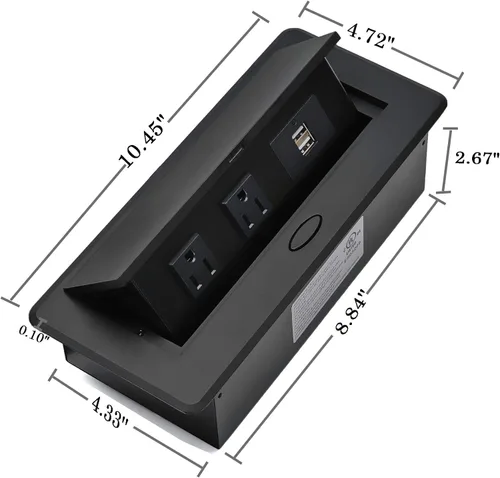 Vista 5 de Regleta de Alimentación Certificada UL, Kungfuking Caja de Toma de Corriente Emergente de Escritorio con Puertos de Carga USB Duales, Receptáculo