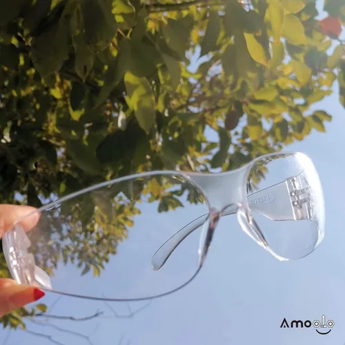 Vista 6 de amoolo Gafas de seguridad transparentes a granel de 12, gafas protectoras para hombres y mujeres, resistentes a arañazos e impactos, protección