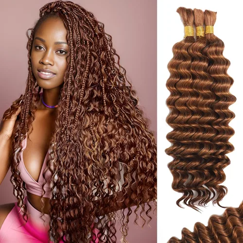 Vista 85 de Cabello Humano para Trenzar para Trenzas Boho 3 Paquetes/Pack 110g (3.88 oz) 14 Pulgadas Cabello Humano a Granel Ondulado Profundo para Trenzar