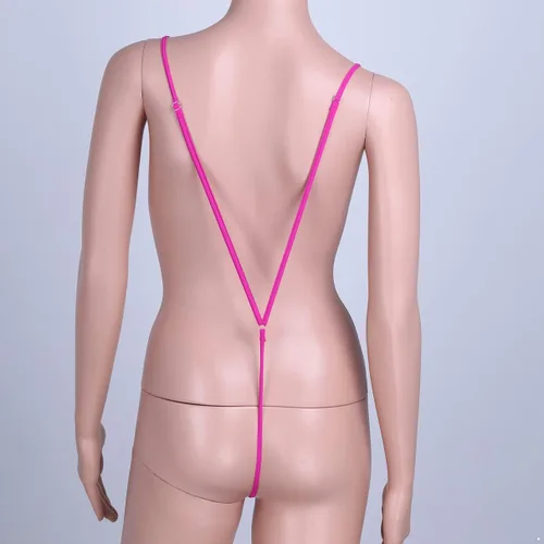 Vista 4 de Fldy Tangas de hombro sexy para mujer con tirantes en G, mini micro bikini traje de baño, tangas en T