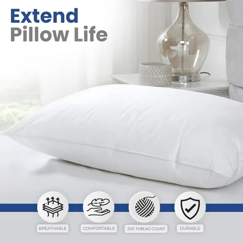 Vista 3 de Linteum Textile Supply Funda de almohada blanca tamaño Queen con cremallera, 20 x 30 pulgadas, fundas de almohada de polialgodón de 200 hilos