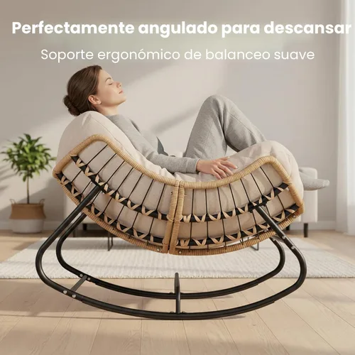 Vista 3 de SWITTE Silla mecedora para exteriores, balancín de patio de tamaño grande tipo papasan, cómoda silla de mimbre para leer, silla de huevo