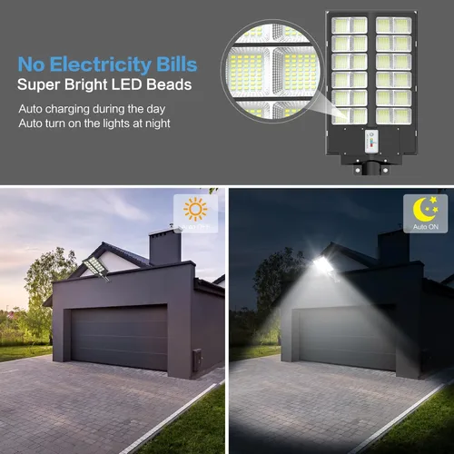 Vista 3 de Deepn Luz solar de calle de 8000 W, 480000 lúmenes, luces de inundación LED del atardecer al amanecer, sensor de movimiento al aire libre, IP66