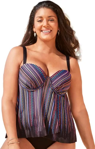Vista 2 de Swimsuits For All Top tankini Flyaway con aros para mujer, talla grande