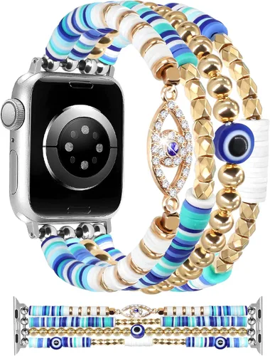 Vista 16 de JR.DM - Pulsera de cuentas compatible con Apple Watch de 40 mm, 38 mm, 41 mm, 42 mm; correa elástica hecha a mano para iWatch Series A1 colorido