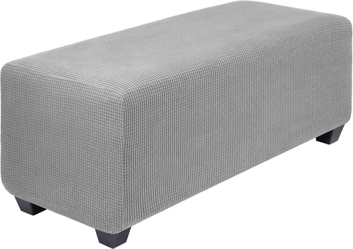 Vista 30 de PiccoCasa Funda otomana de alta elasticidad con parte inferior elástica, funda suave de tela jacquard a cuadros pequeños, funda rectangular