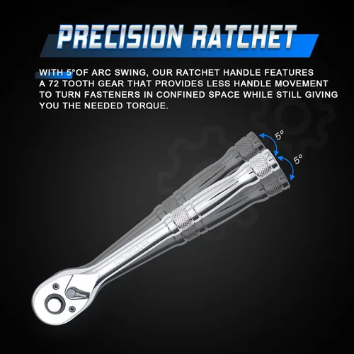 Vista 6 de Llave de trinquete de accionamiento de 1/4 pulgada, llave de dados estándar, liberación rápida de 72 dientes, función de trinquetaje reversible