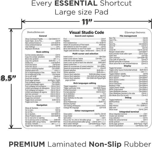 Vista 2 de Synerlogic Visual Studio Code Ultimate Keyboard Shortcut Guía de referencia para mousepad, goma antideslizante laminada premium (para PC)