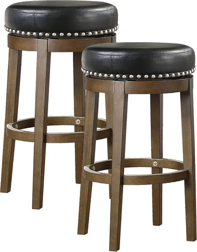 Vista 15 de Lexicon Kenmare - Juego de 2 taburetes giratorios rústicos de 360 grados sin espalda, tapizados de piel sintética, marco de madera maciza, fácil