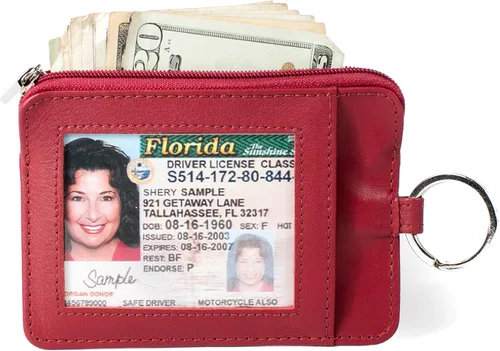 Vista 2 de RFID Slim ID - Cartera con bolsillo frontal con cierre de monedero, Rojo, S