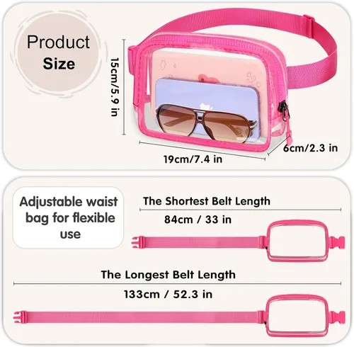 Vista 6 de Riñonera transparente aprobada para estadios, bolsa de cinturón transparente, cangurera transparente para mujeres y hombres con correa ajustable