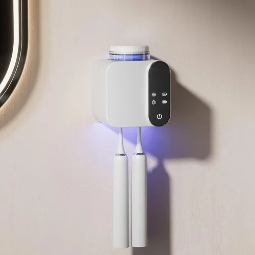 Vista 7 de Soporte para cepillos de dientes montado en la pared, soporte eléctrico para cepillos de dientes con secado y limpieza inteligente, soporte