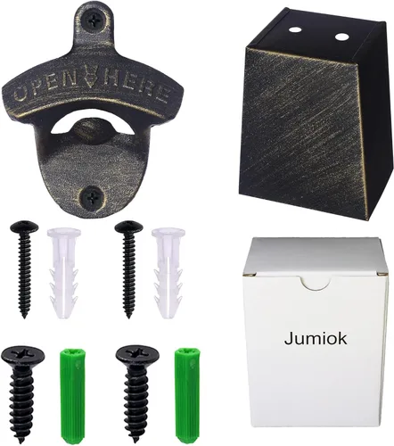 Vista 6 de Abridor de botellas de cerveza antiguo montado en la pared con tapa colector de tapas de acero inoxidable drenado estrecho (bronce envejecido)