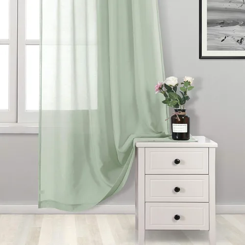 Vista 3 de DWCN - Cortinas de gasa transparente, estilo lino, con ojales, diseño de lino, para sala de estar, juego de 2 paneles