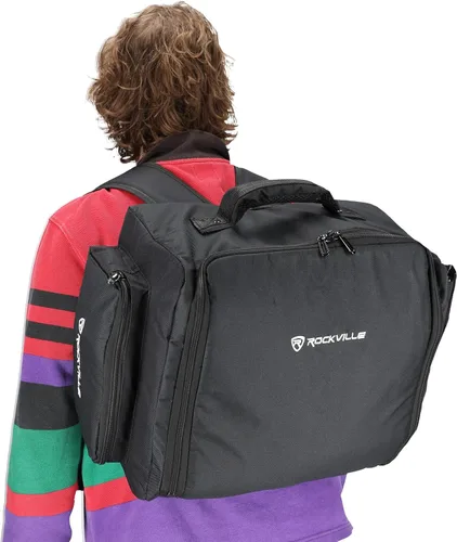 Vista 2 de Rockville Mochila acolchada RLBP6 para 6 luces PAR, protección de espuma de 0.394 in, separadores extraíbles, correas ocultables, para DJs e
